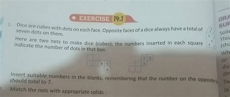 Exercise 141 1 Dice Are Cubes With Dots On Each Face Opposite Faces Of