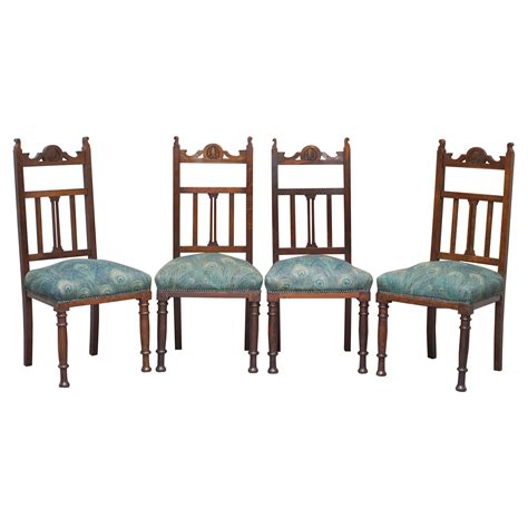 Set Of 10 Original Victorian Carved Oak Dining Chairs With Berger