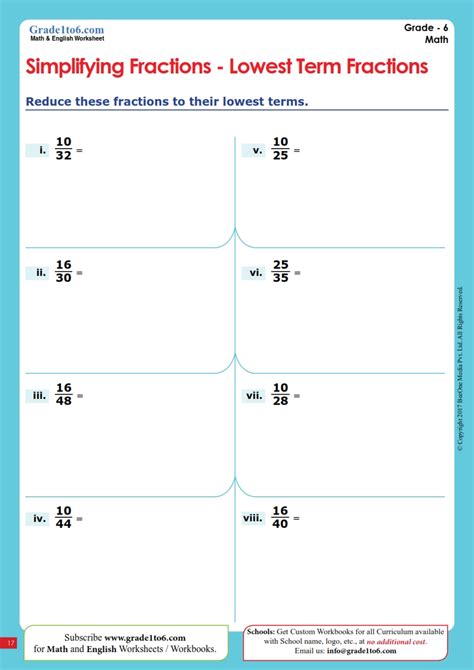 Reducing Fractions To Lowest Terms A Worksheets Library