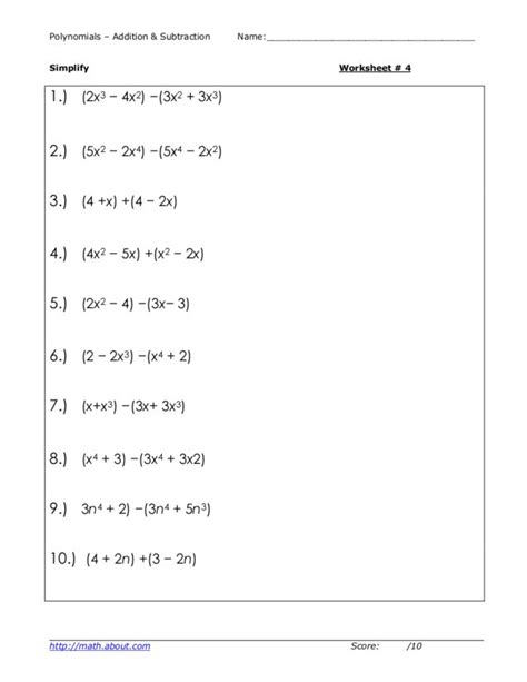 Adding And Subtracting Polynomials Worksheets