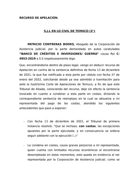 2 Apelación por costas RECURSO DE APELACIÓN S J EN LO CIVIL DE