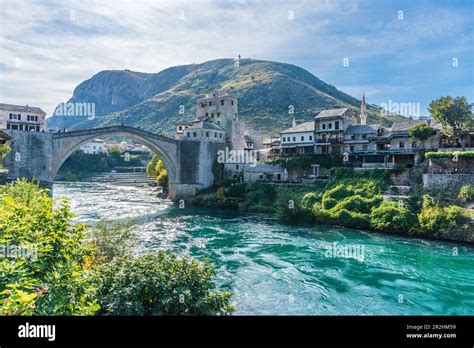 Old Bridge Over Neretva River In Mostar Bosnia And Herzegovina Stock