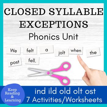 Phonics Closed Syllable Exceptions Ind Ild Old Olt Ost Activities And