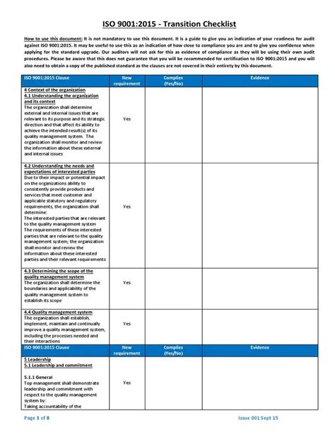 Iso 9001 Checklist Template