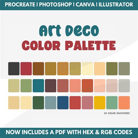 Art Deco Color Palette, Hex Codes, Rgb Codes, Procreate Swatches ...