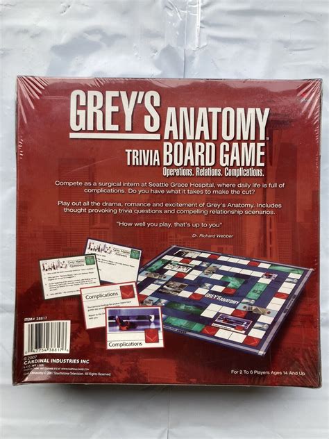 Greys Anatomy Trivia Board Game Cardinal Industries 2007 SEALED Brand