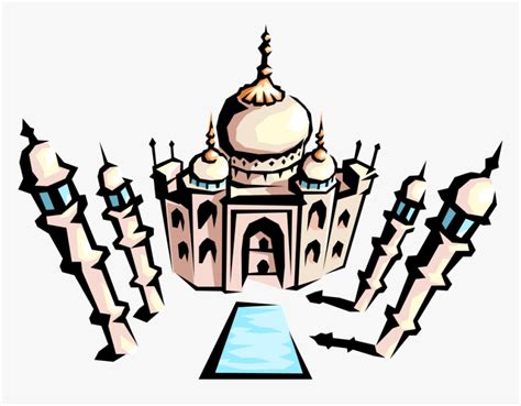 Vector Illustration Of Taj Mahal Marble Mausoleum On Illustration Hd