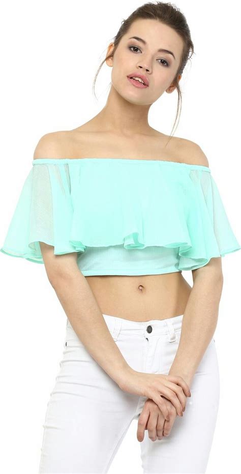 Light Aqua Off Shoulder Top Crop Tops Online Crop Tops Shoulder