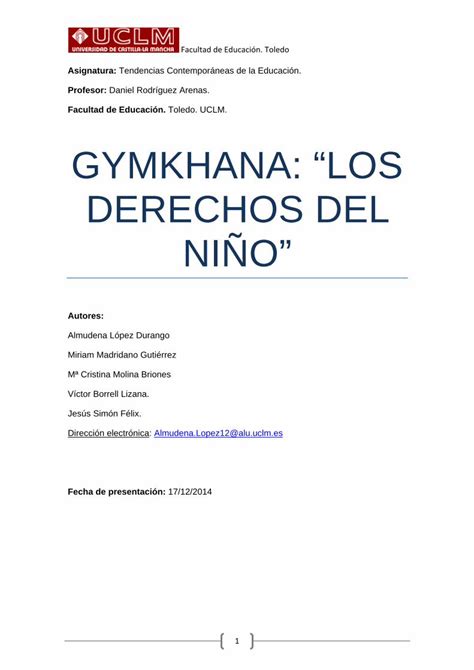 Pdf Gymkhana Para Trabajar Los Derechos Del Ni O Con Los Alumnos