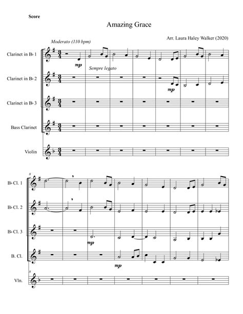 Amazing Grace For Clarinet Quartet Arr Laura Haley Walker Sheet