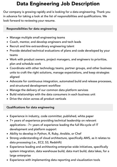 Data Engineering Job Description Velvet Jobs