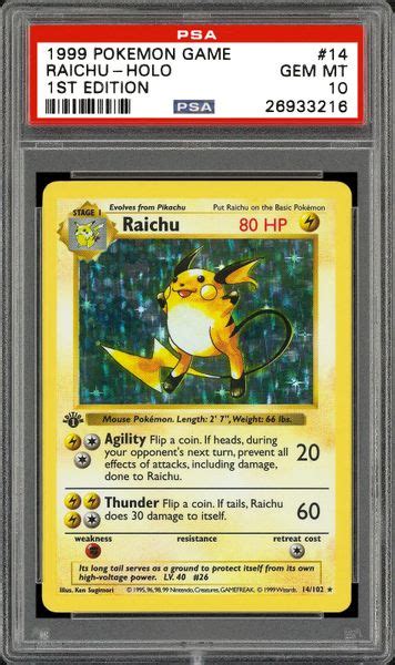 1999 Nintendo Pokemon Game Raichu Holo 1st Edition Psa Cardfacts®