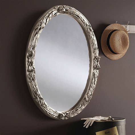 Silver Oval Ornate Mirror Silver Contemporary Mirrors