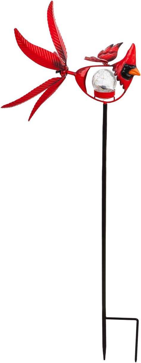 Whimsical Kinetic Energy Metal Red Cardinal Yard Stake Wind Spinner Whirly Gig