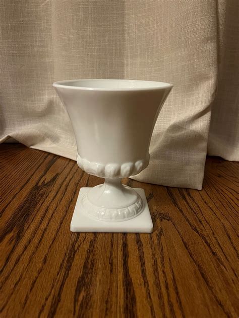 White Glass Urn Vintage E O Brody Milk Glass Pedestal Vase Etsy