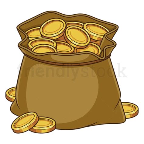 Cartoon Bag Full With Gold Coins Vector Graphic Friendlystock