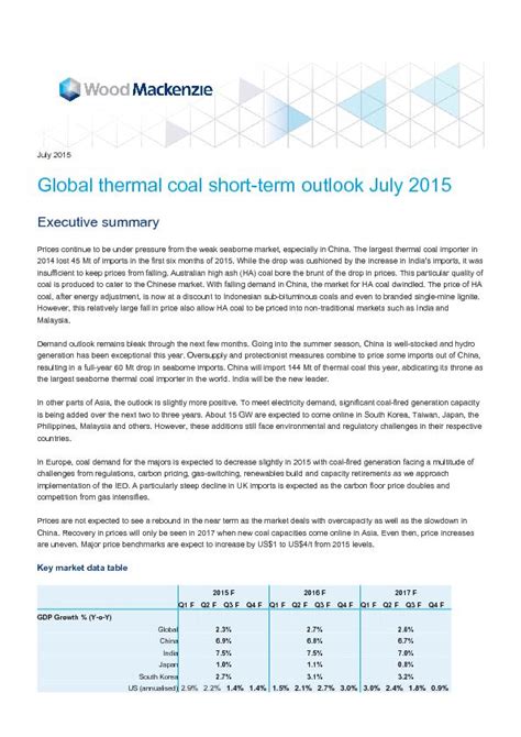 Wood Mackenzie Global Thermal Coal Short Term Outlook 2015 Et Energyworld