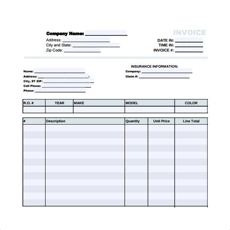 Downloadable Free Printable Auto Repair Invoice Template Printable