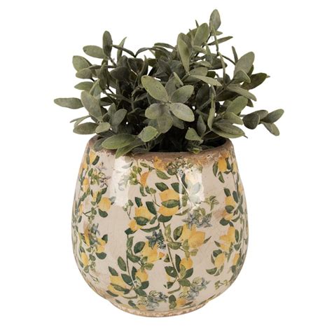 Clayre Eef Planter Ø 18x17 cm Beige Yellow Ceramic Lemons