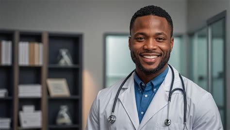 Premium Photo Portrait Of A Happy African American Male Doctor In A