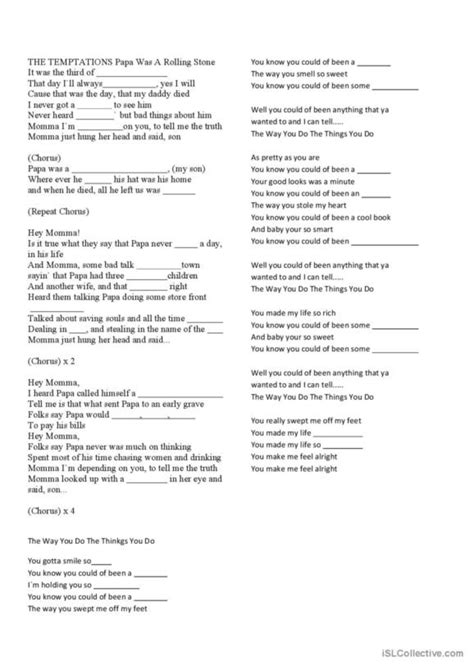 950 Lyrics English ESL Worksheets Pdf Doc