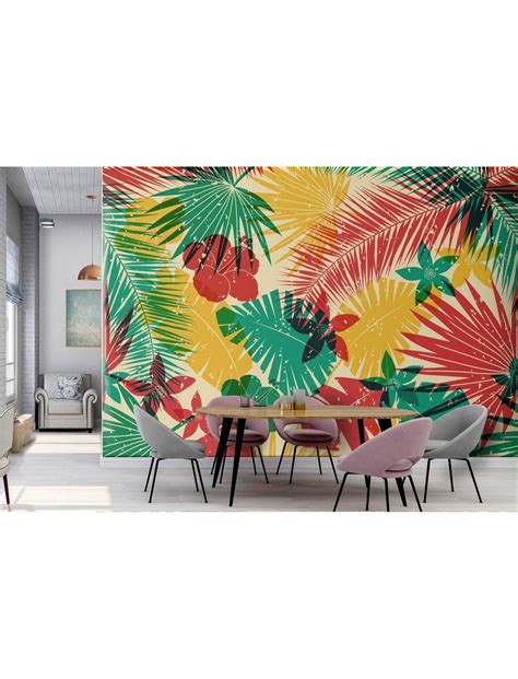 Carta Da Parati Foglie Tropicali Design Moderno E Adesivi Murali