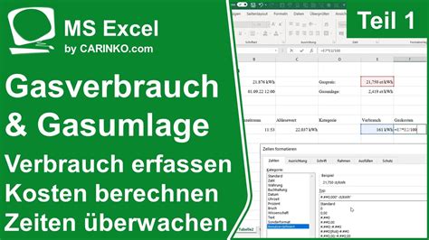 In Ms Excel Gasverbrauch Erfassen Kostenermittlung Und Zeit Bersicht