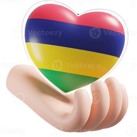 Mauritius Flag With Heart Hand Care Realistic 3d Textured 19943744 Png