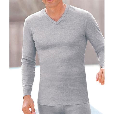 Tee Shirt Manches Longues Col V En Mailles Gris Damart Maillot De