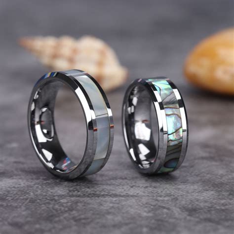 Abalone Shell Titanium Wedding Ring Sets For Men Women 6mm 8mm Titanium Wedding Ring Sets