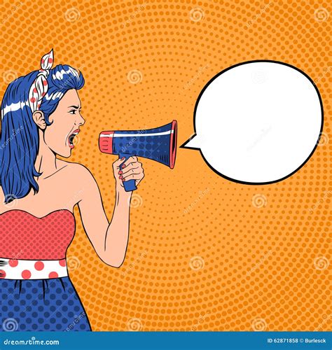 Pop Art Girl With Speech Bubble And Megaphone Stock Vector