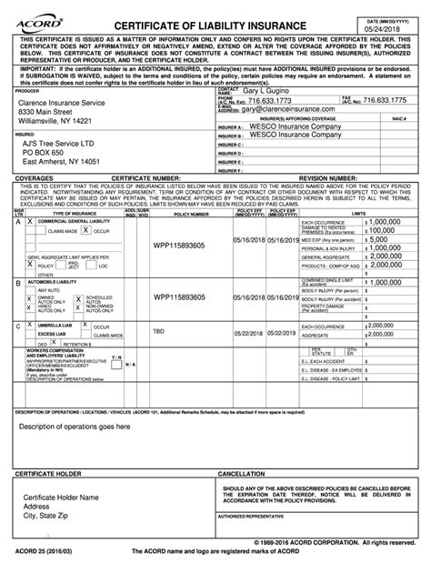 Certificate Of Insurance Template Fill Online Printable Fillable Blank Pdffiller