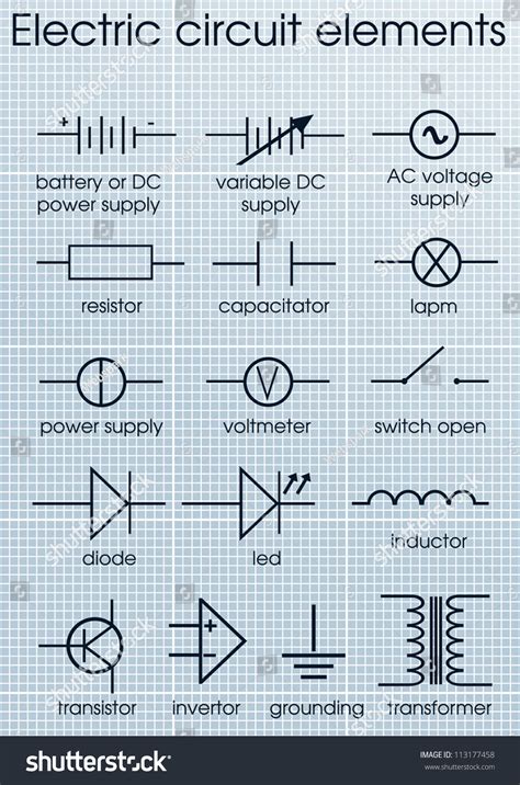 Electric Circuit Symbol Element Set Stock Vector 113177458 Shutterstock