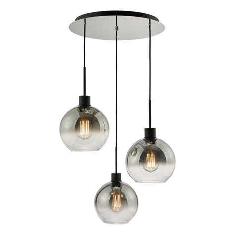 Light Cluster Ceiling Pendant In Matt Black With Smoked Ombre Glass