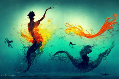 Realistic Detailed Ultrafocused Silhouette Mermaid And Merman Swimming