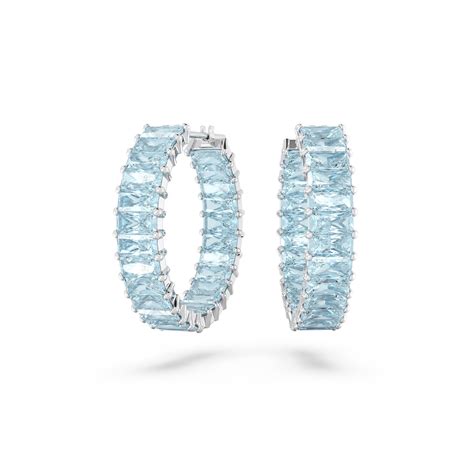 Swarovski Jewelry Matrix Baguette Aquamarine Blue And Rhodium Hoop