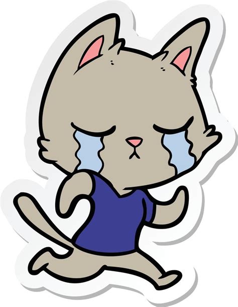 Sticker Of A Crying Cartoon Cat Running Away 11748809 Vector Art At