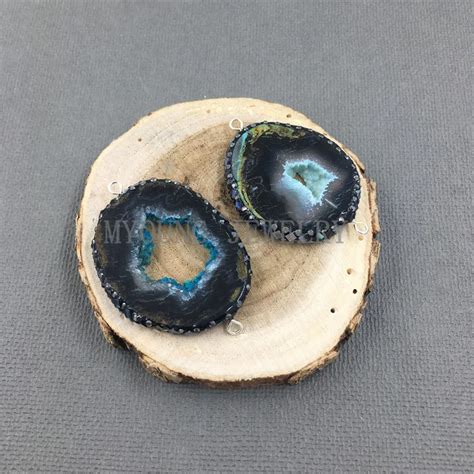 My Freeform Black Agates Titanium Druzy Geode Slice Pendant