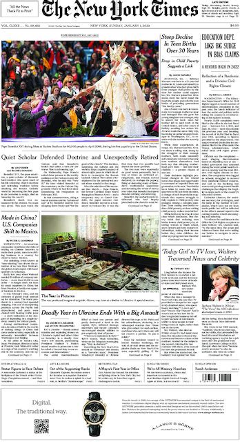 The New York Times International Edition In Print For Monday Jan 2