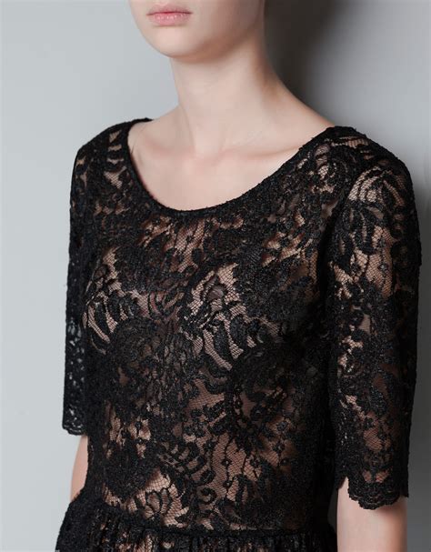 Zara Peplum Lace Top In Black Lyst