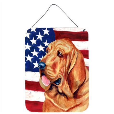 USA American Flag With Bloodhound Wall Or Door Hanging Prints 16HX12W