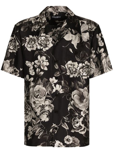 Dolce Gabbana Floral Print Silk Shirt Black FARFETCH UK