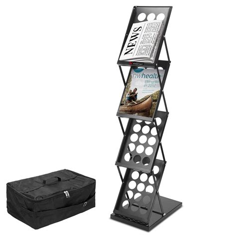 Voilamart A4 Exhibition Stand 4 Shelf Folding Floor Display Stand Portable Magazine Brochure