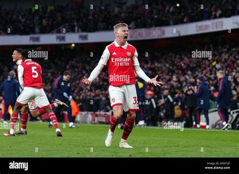 Arsenals Oleksandr Zinchenko Celebrates His Sides Third Goal Scored By