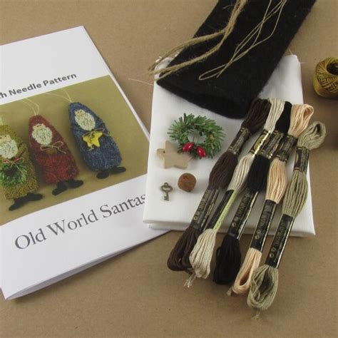 Punch Needle Pattern Primitive Santa Ornaments Punchneedle Etsy
