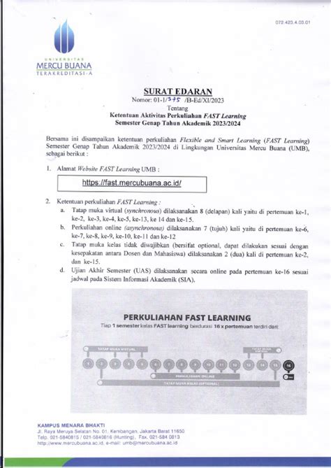 Surat Edaran Aktifitas Fast Learning Genap Tahun Akademik 20232024 Biro Operasional Perkuliahaan