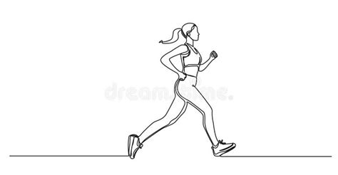 Single Line Drawing Of Athletic Woman Running Stock Vector