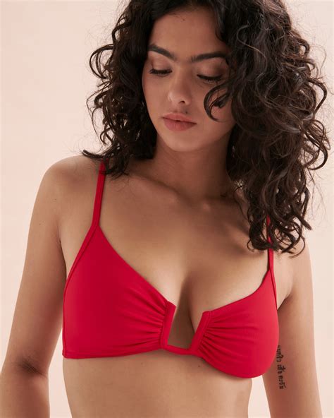 Tropik Bright Red Plunge Bikini Top Bright Red Bikini Village