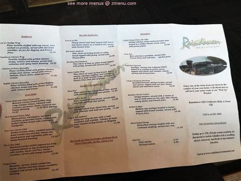 Menu at Raindancer Restaurant, Amsterdam, State Highway 30