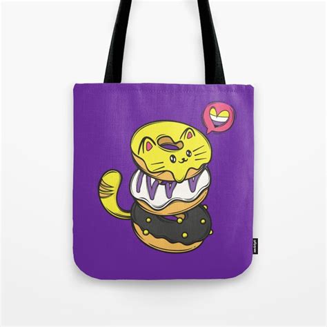 Nonbinary Pride Cat Donut Pile Lgbt Nonbinary Tote Bag By Queerappear